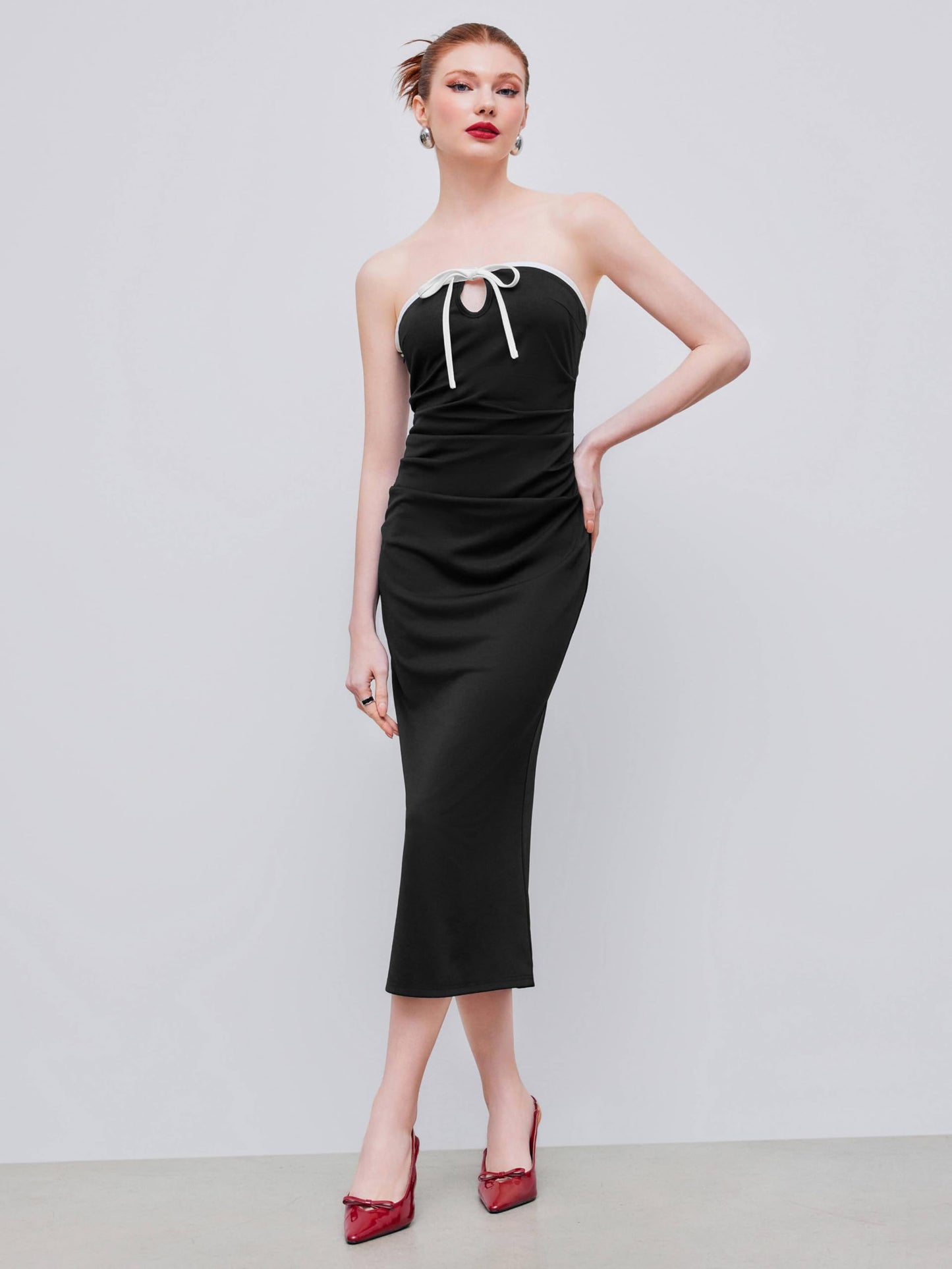 Strapless Tude Bodycon Midi Tie Knotted Cocktail Party Summer Dress