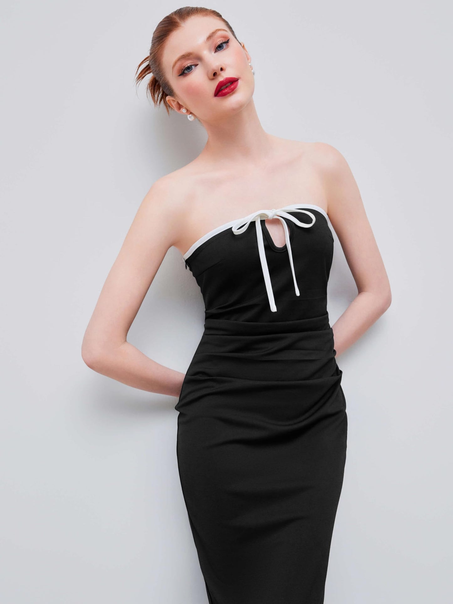 Strapless Tude Bodycon Midi Tie Knotted Cocktail Party Summer Dress