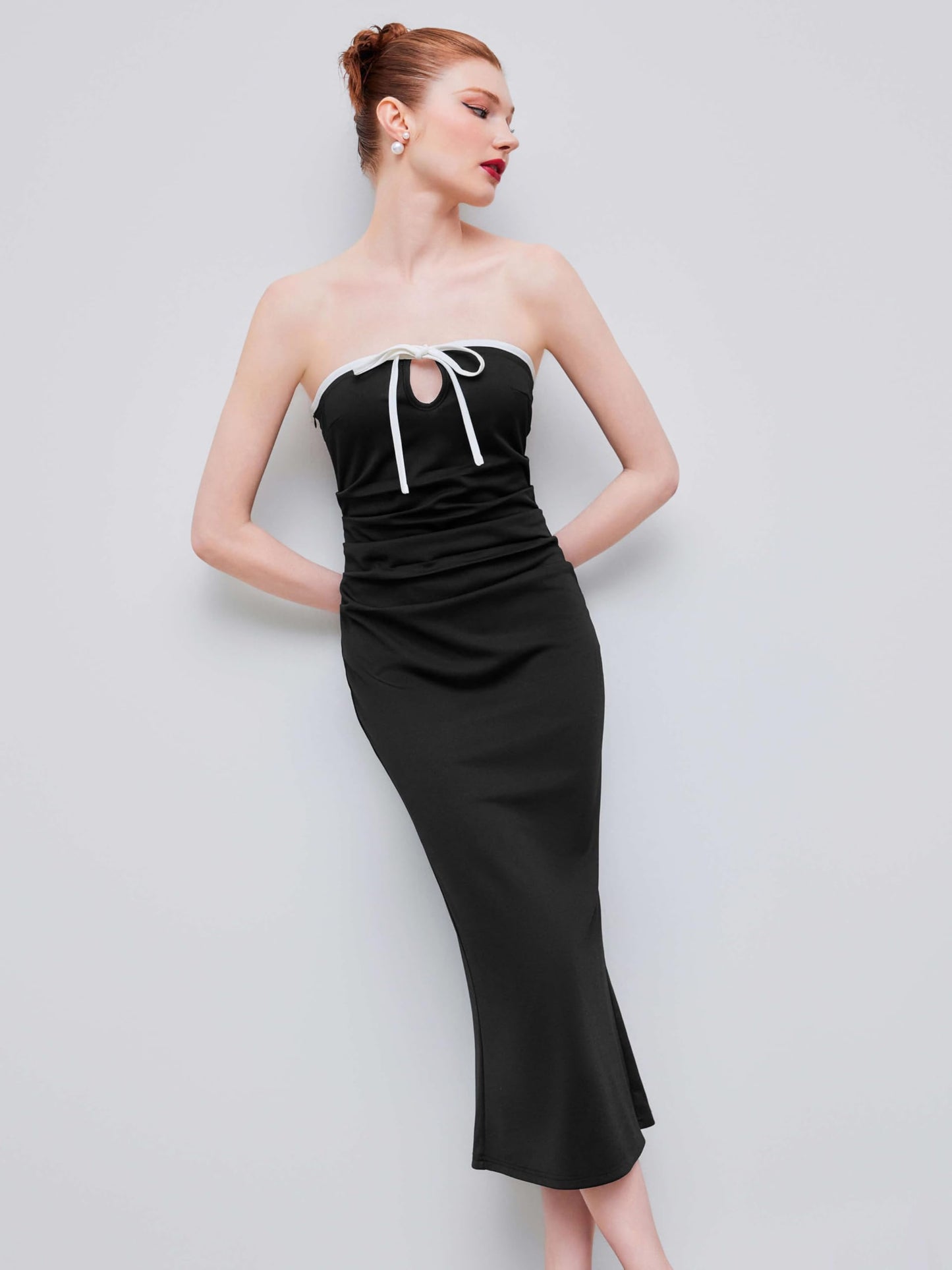 Strapless Tude Bodycon Midi Tie Knotted Cocktail Party Summer Dress