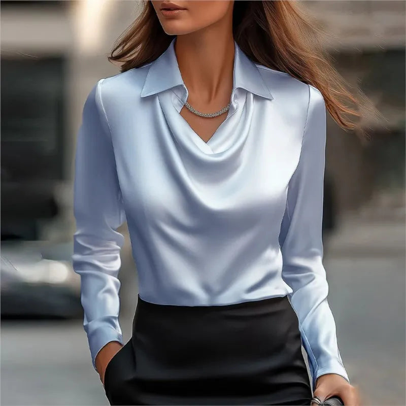 Elegant Women's Satin Shirt V Neck Blouse