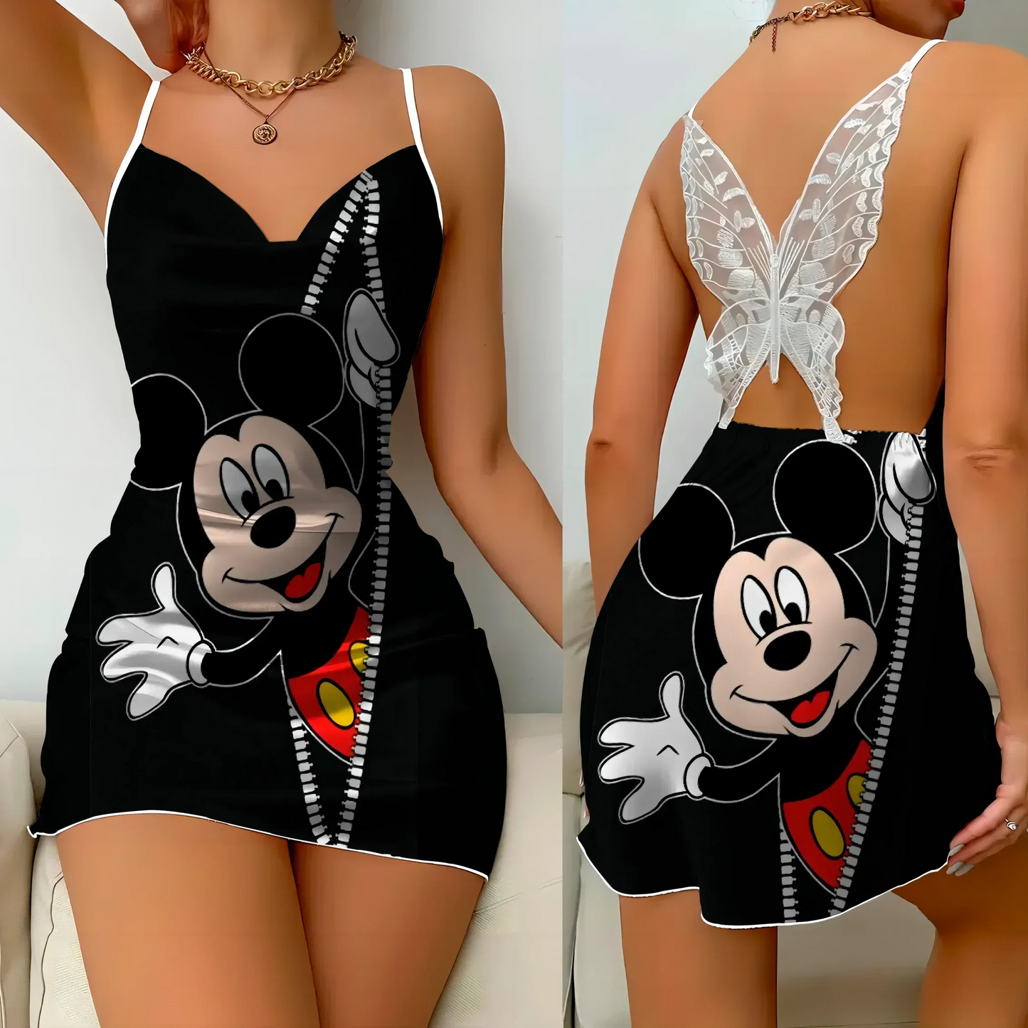 Fashion Mini Dress Pajama Skirt Bow Knot Satin Surface 2025 Mickeys Minnies Womens Party Dresses Summer Sexy Girls Clothes
