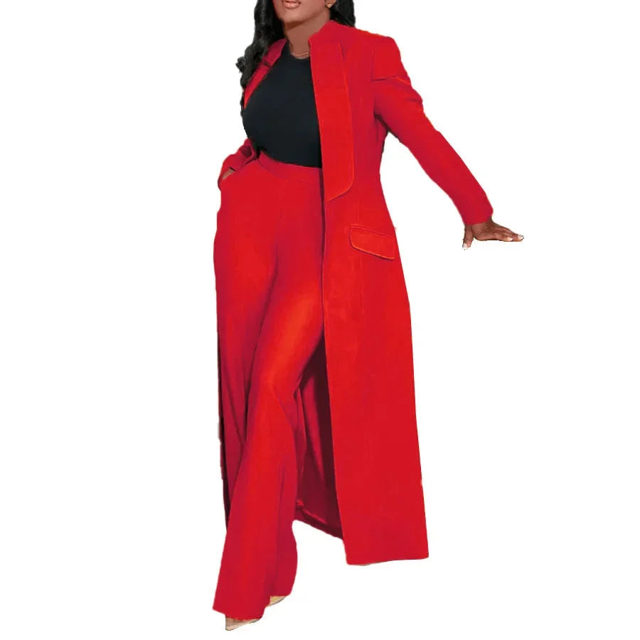 Women's Set Full Sleeve X-Long Blazer Coat