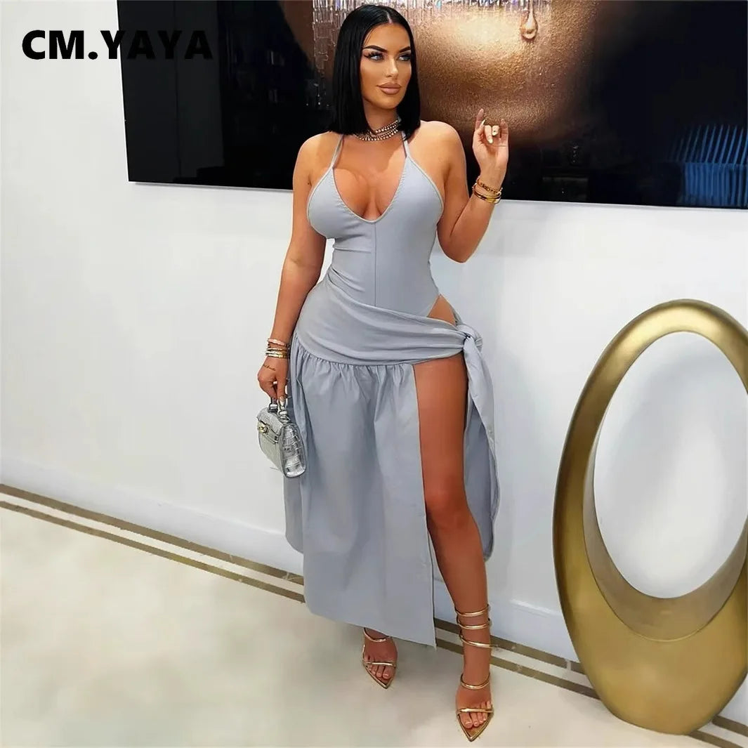 Halter Sleeveless V-Neck Tie Up Dress