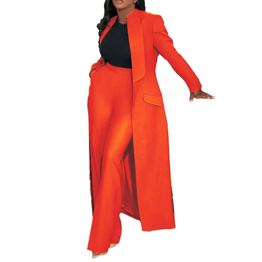 Women's Set Full Sleeve X-Long Blazer Coat