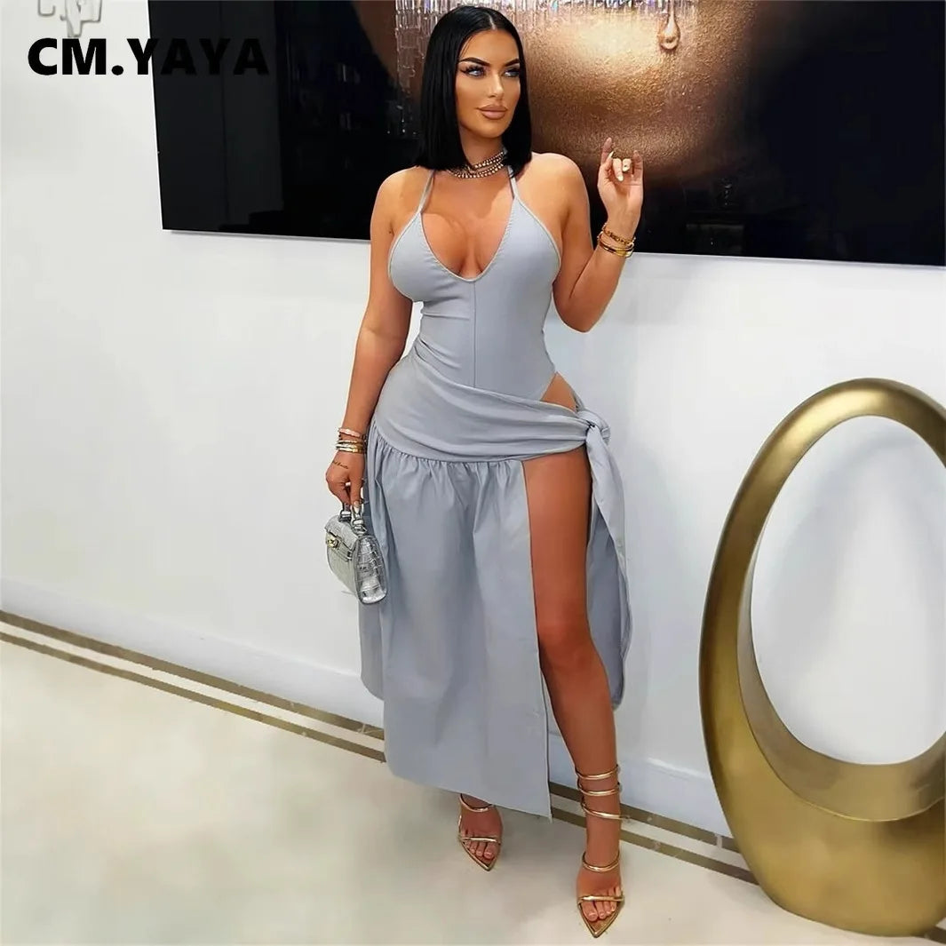 Halter Sleeveless V-Neck Tie Up Dress