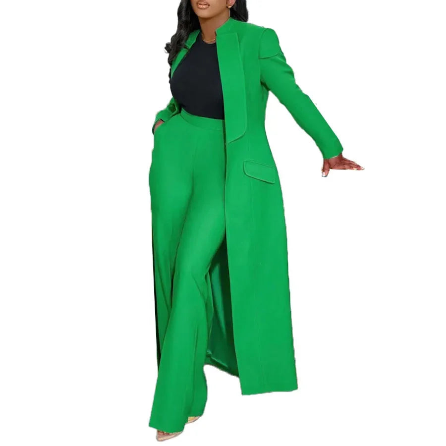 Women's Set Full Sleeve X-Long Blazer Coat