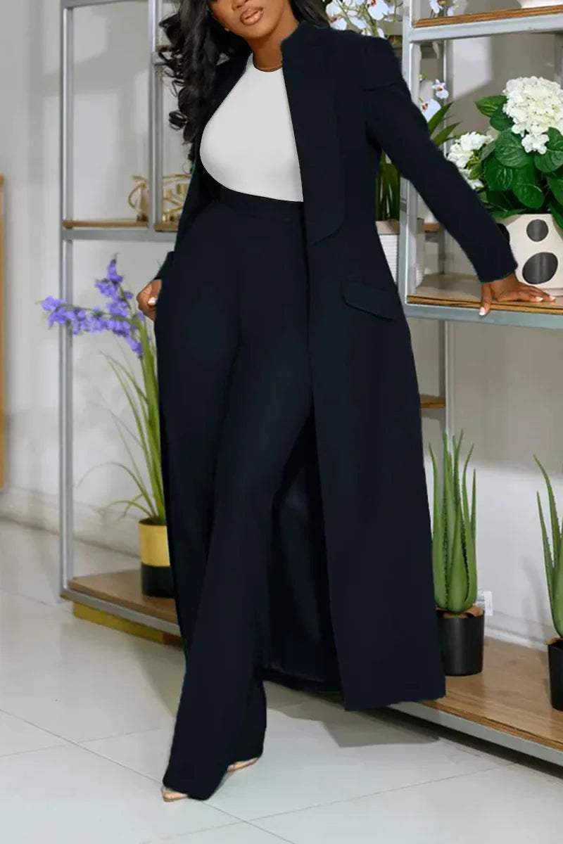 Women's Set Full Sleeve X-Long Blazer Coat
