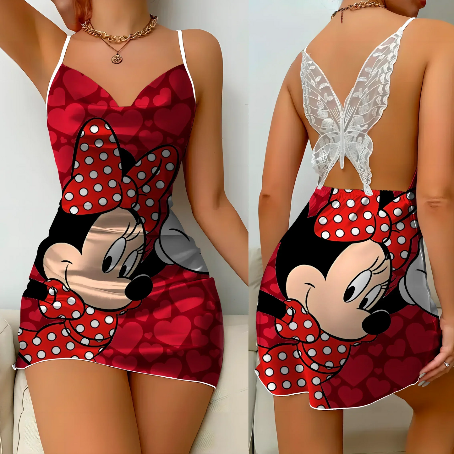 Fashion Mini Dress Pajama Skirt Bow Knot Satin Surface 2025 Mickeys Minnies Womens Party Dresses Summer Sexy Girls Clothes