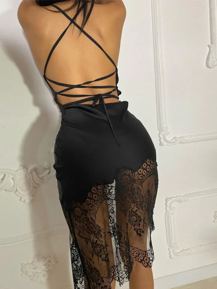 Sexy Lace Hemline Patchwork Slim Bodycon Dress