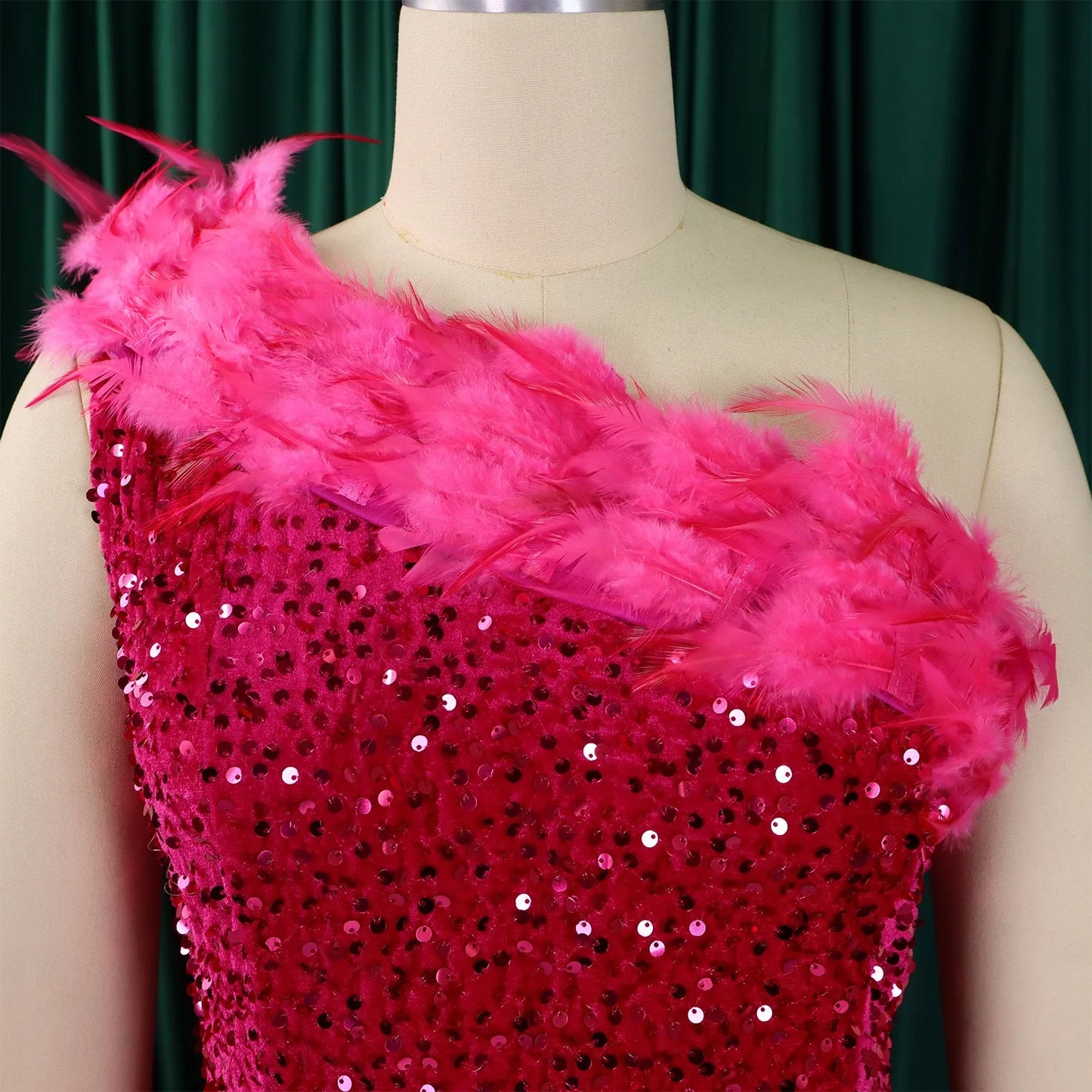 Sequined Feather Side Split Dress