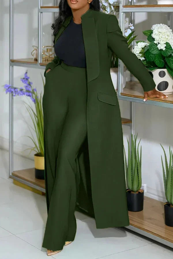 Women's Set Full Sleeve X-Long Blazer Coat