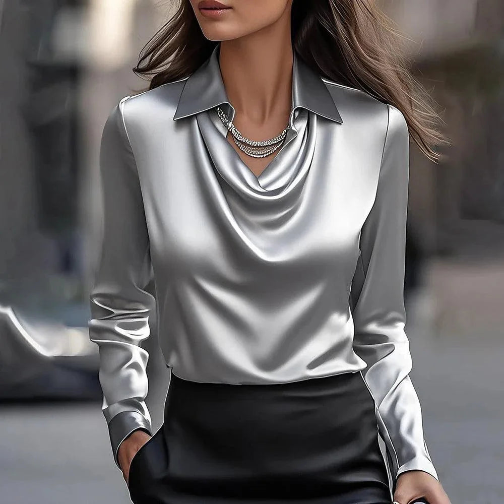 Elegant Women's Satin Shirt V Neck Blouse