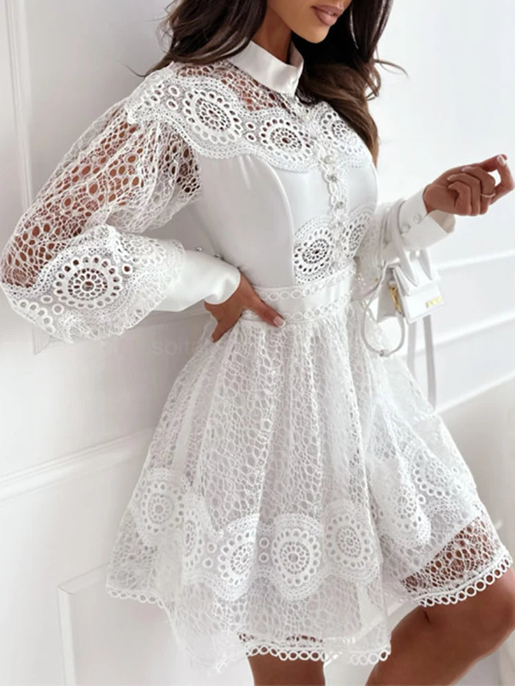 Spring Summer Women Solid O-Neck Mini Dress