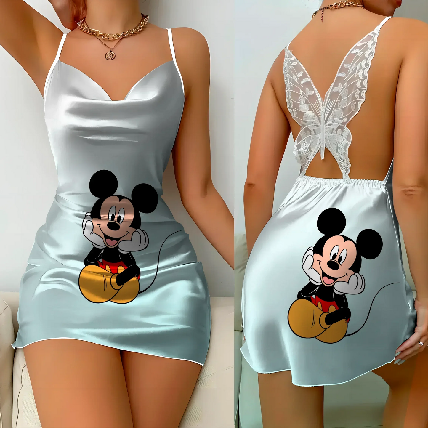 Fashion Mini Dress Pajama Skirt Bow Knot Satin Surface 2025 Mickeys Minnies Womens Party Dresses Summer Sexy Girls Clothes