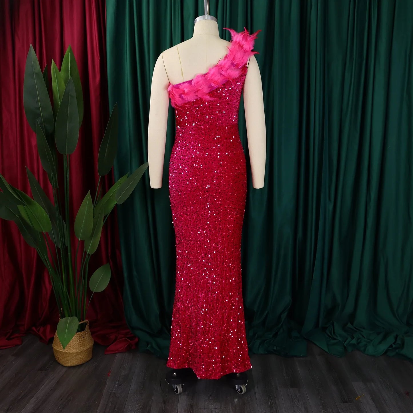 Sequined Feather Side Split Dress