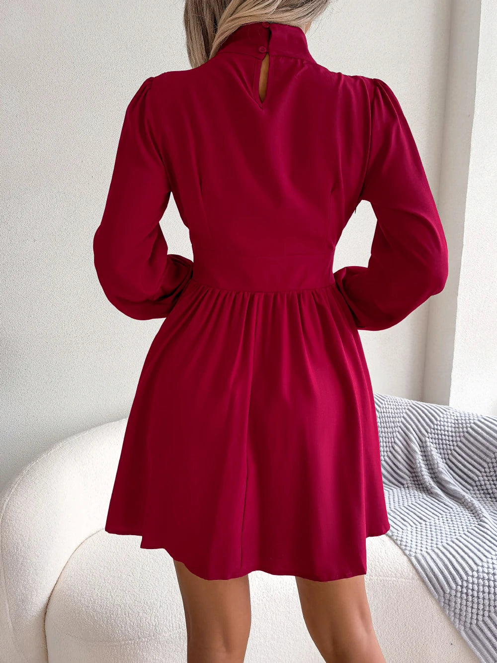 Women Autumn Casual Hollow Out Long Sleeve A Line Dress