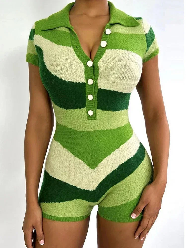 Contrast Romper Women Knit Stretch