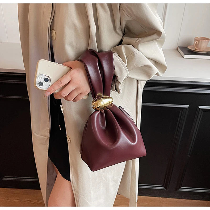 Mini PU Leather Underarm Pleated cloud bag