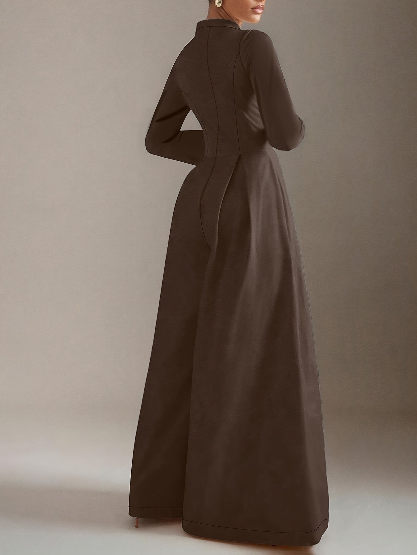 Women's Elegant Slim-Fit Jumpsuit - V-Neck Long Sleeve Wide-Leg Pantsuit