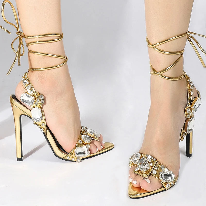 Sexy Ankle Strap Gold Sandals