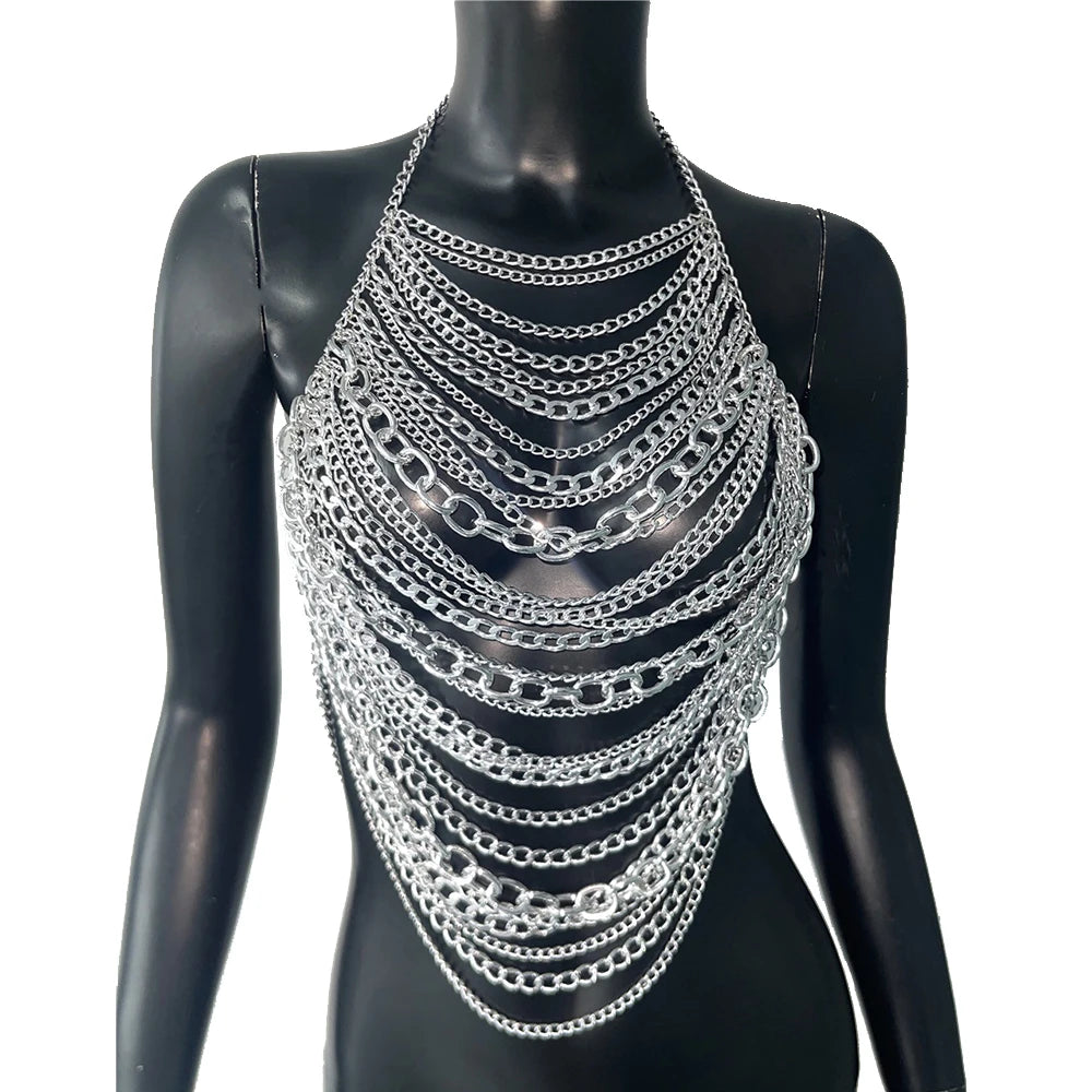 Chic Metal Chain Tassel Design Tank Top