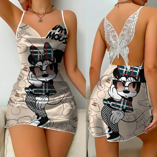Fashion Mini Dress Pajama Skirt Bow Knot Satin Surface 2025 Mickeys Minnies  Womens Party Dresses Summer Sexy Girls Clothes