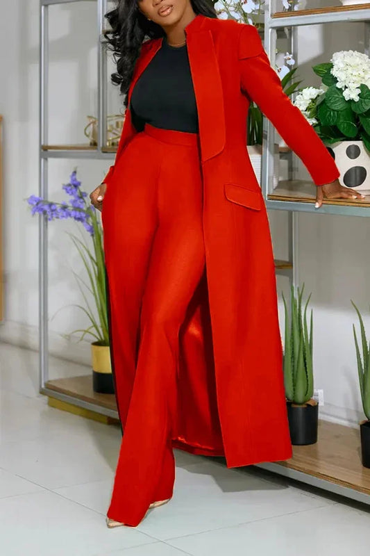Women's Set Full Sleeve X-Long Blazer Coat