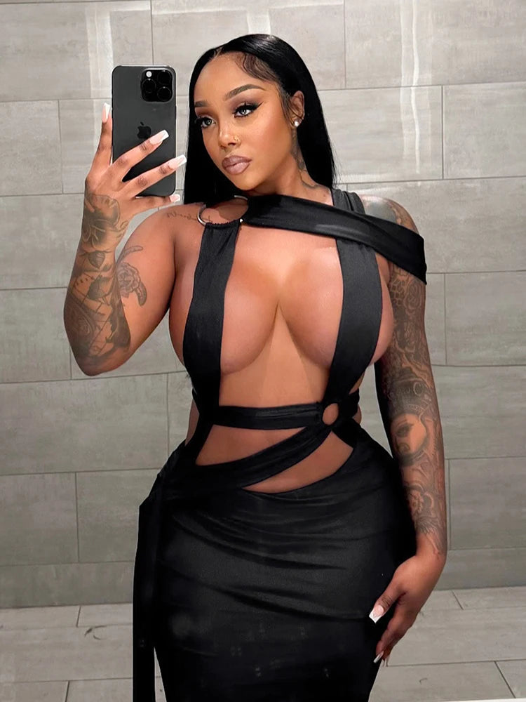 Weird Puss Hollow Cross Bandage Dress