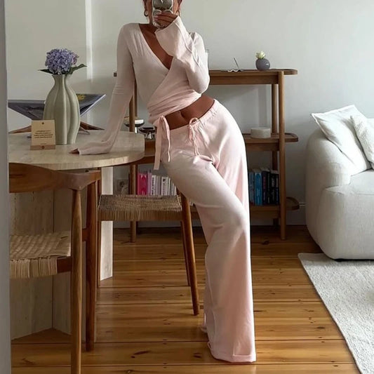 Women Fashion Lounge 2 Piece V Neck Set