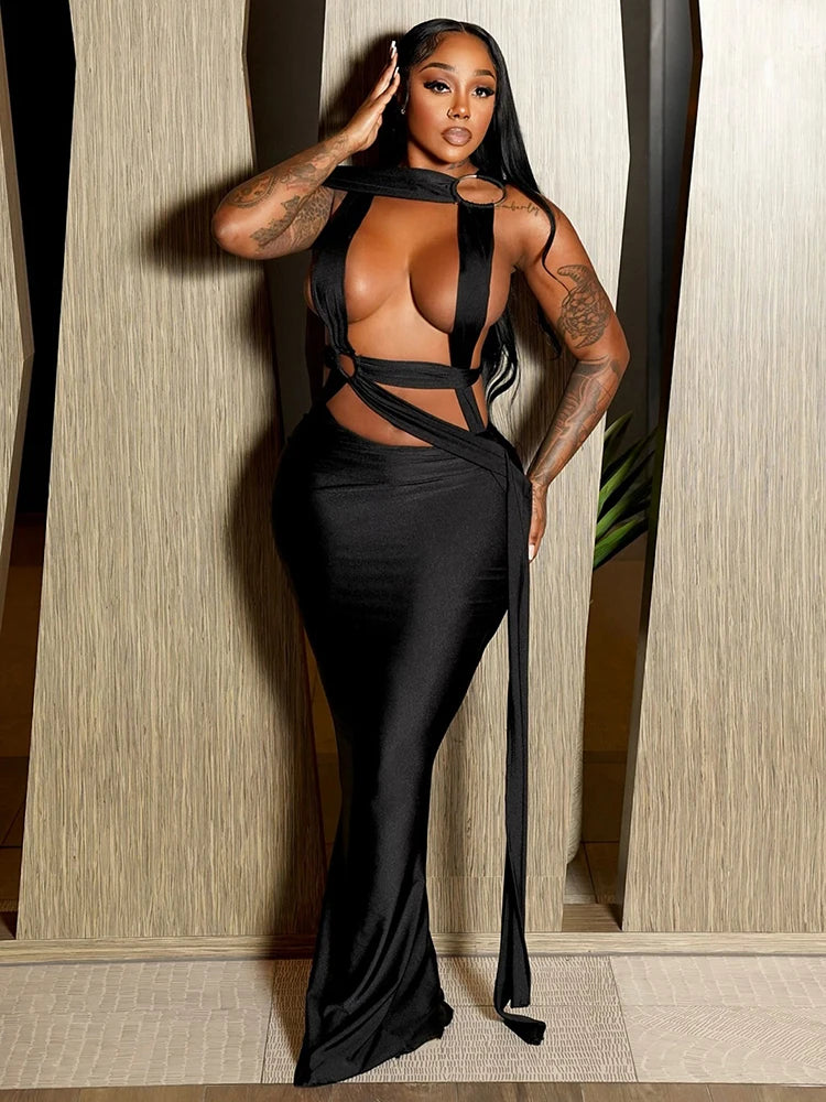 Weird Puss Hollow Cross Bandage Dress