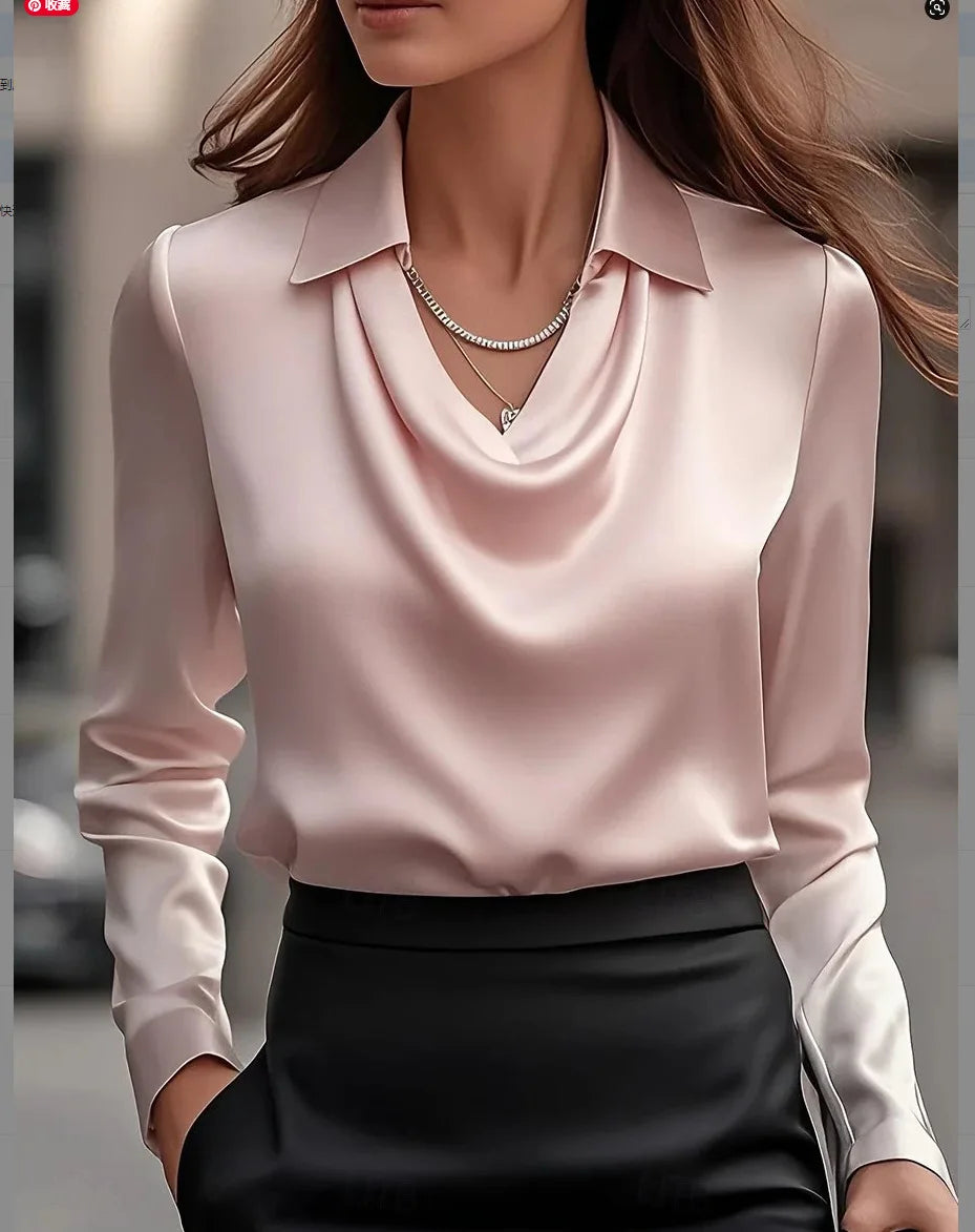 Elegant Women's Satin Shirt V Neck Blouse