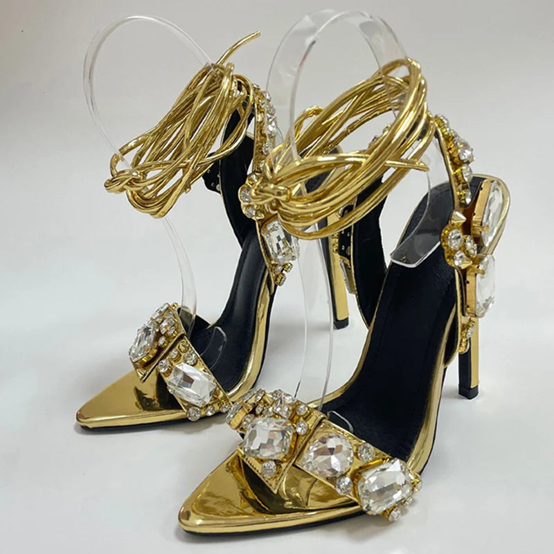 Sexy Ankle Strap Gold Sandals