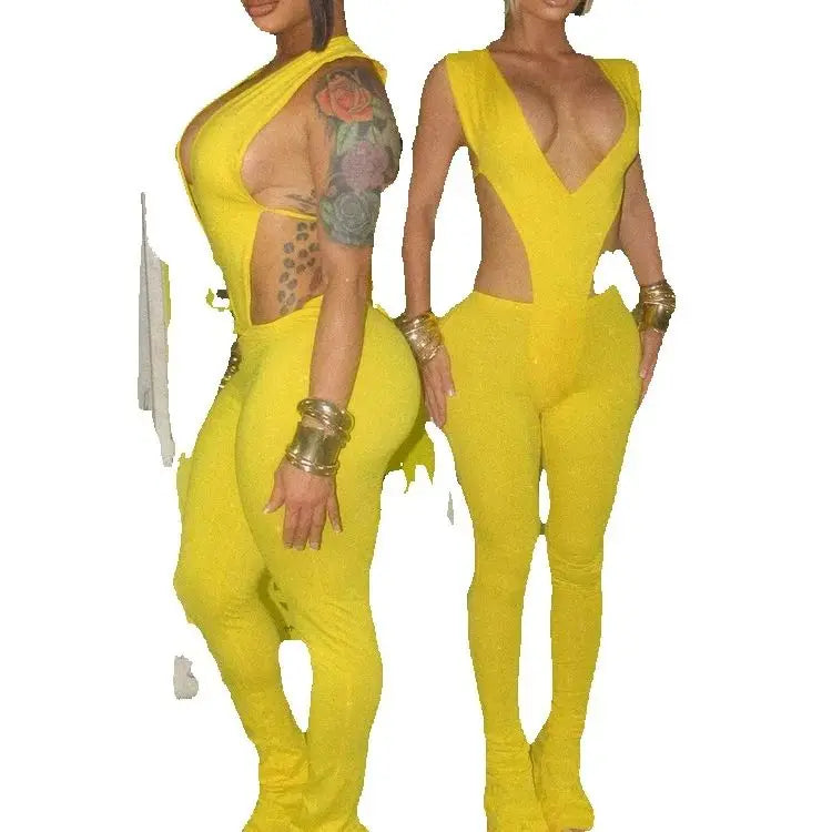 Nibber Fashion Women Tracksuit 2 Piece Set Deep V-Neck